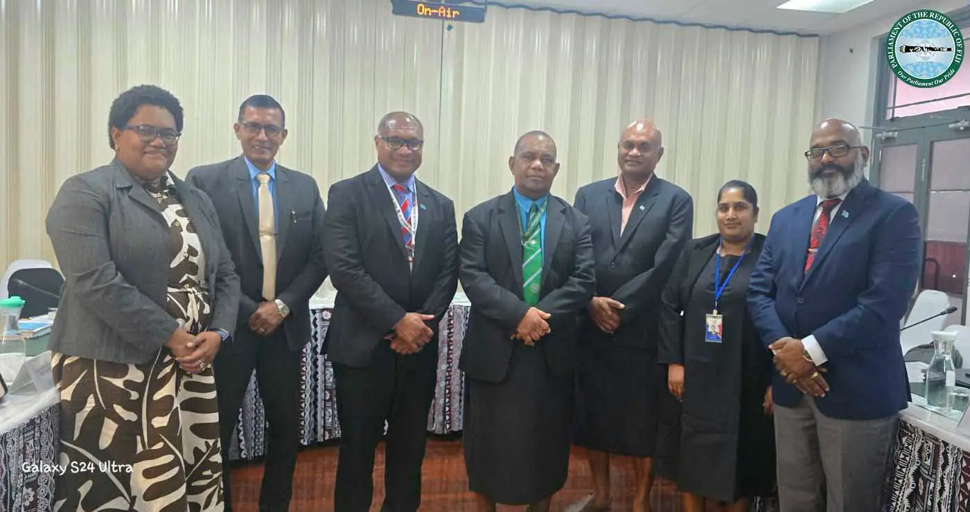 The Standing Committee on Public Accounts with the team from Post Fiji Limited in Parliament on August 7, 2026.