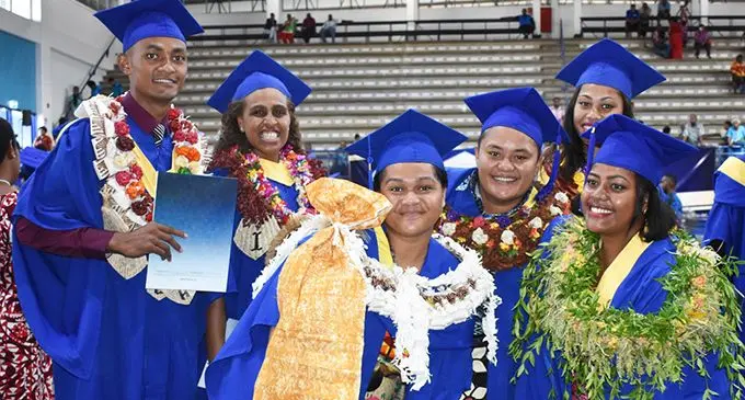 Graduates pose for a picture after the Fiji National University graduation ceremony on May 1, 2019.  Photo: Fiji National University