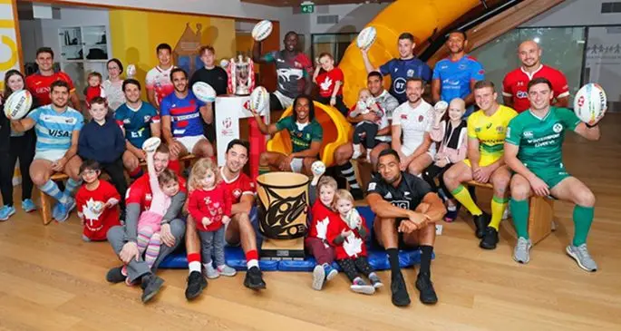 Captains of the participating teams in this weekend’s HSBC World Sevens Series at the Ronald McDonald House in Vancouver, Canada on March 4, 2020. Photo: World Rugby