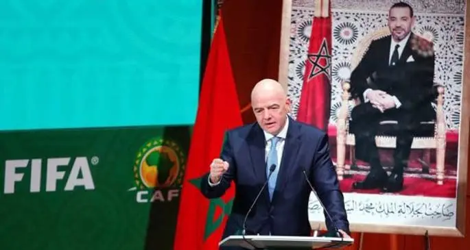 FIFA President Gianni Infantino speaks at a seminar focusing on the development of competitions and infrastructure in African football, in Rabat, Marocco, Feb. 1, 2020. (Xinhua)