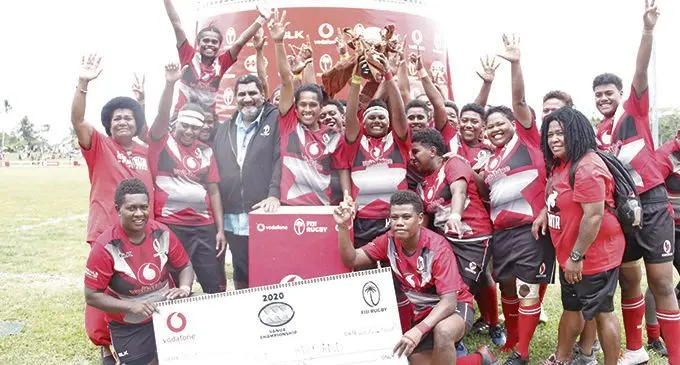 The Macuata Women's Rugby celebrating after winning the Vodafone Vanua Championship Women's Trophy  