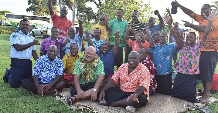 Deputy Prime Minister and Minister for Tourism and Civil Aviation Viliame Gavoka (in garland), with villagers of Momi, Bila and Yako. Photo: Mereleki Nai