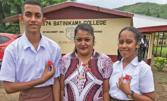 From Left: Batinikama College head boy Roshil Ram, principal Shailesh Narayan and head girl Mitchelle Mudaliar after the prefect induction at the school on February 1, 2019. Photo: Shratika Naidu