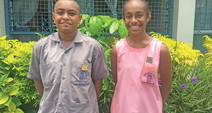 From left: Veiuto Primary School head boy Timoci Gadolo and head girl Falepaini Ofa Puamau. Photo: Swashna Chand