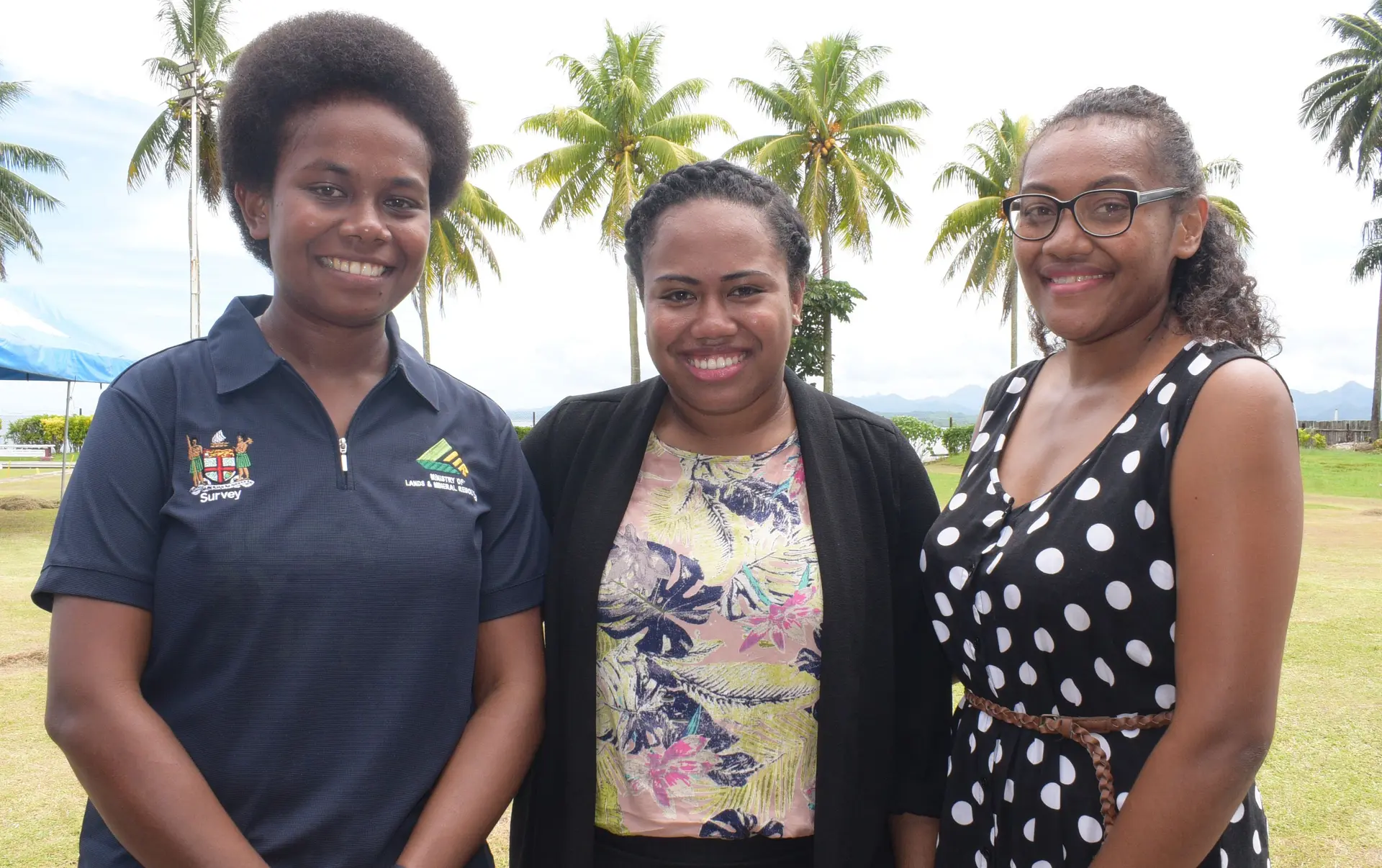 Surveyors Vilimaina Batirerega 27 (from left), Marawa Rasukerekere 25 and Adi Varanisese Navudi 27 during Global Surveyors Day on March 21, 2019. Photo: Ronald Kumar.