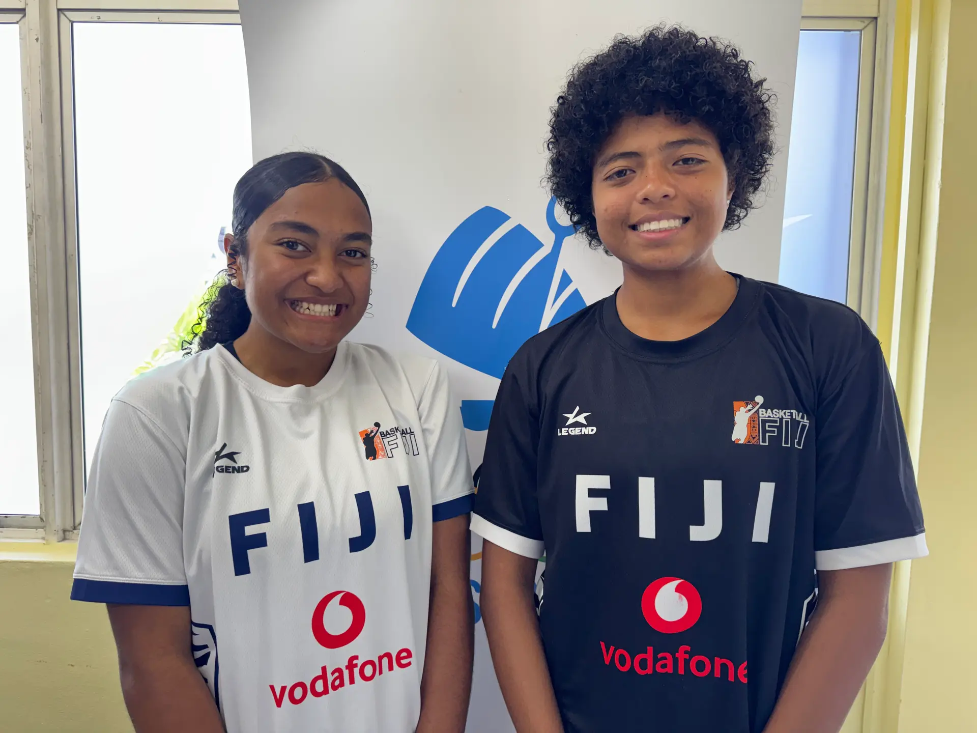 Nyssa Daunivalu (left) and teammate Anasofaia Maiwiriwiri at the Fiji Olympic House on October 13, 2026. 