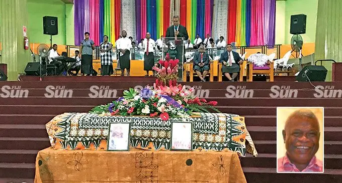 The funeral service of the late Peni Veidreyaki in Lautoka on April 7, 2022. INSET: The late Peni Veidreyaki. Photo: Waisea Nasokia