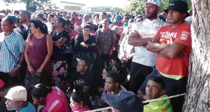 Hopeful Fijians waiting patiently to get their Home Care Initiative Assistance at Shirley Park, Lautoka, yesterday.