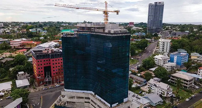 Two of the tallest buildings under construction in Suva, Fiji Holdings Limited Tower (closest) and the WG Friendship Plaza. Photo: Leon Lord