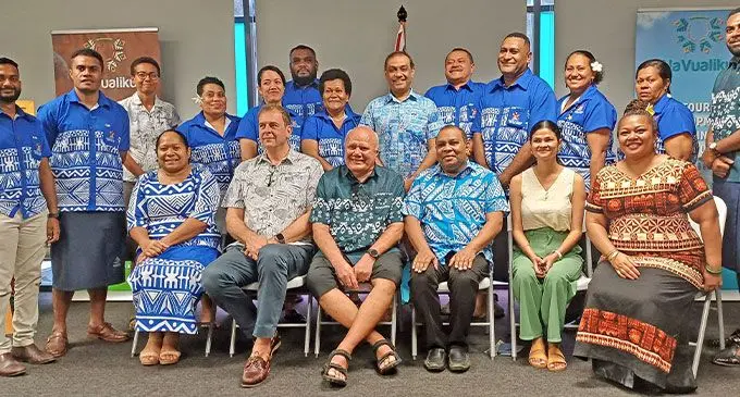 Minister for Tourism and Civil Aviation, Viliame Gavoka (sitting, third from left) with staff of World Bank staff, ministry and invited guests during the opening of NaVualiku office at JKS Building in Savusavu on September 21, 2024. Photo: Shratika Naidu