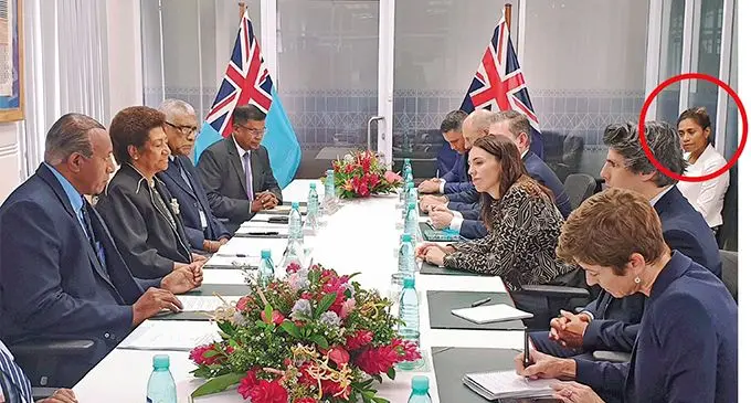 Why was Opposition Whip Lynda Tabuya (circled) not sitting at the table when New Zealand Prime Minister Jacinda Ardern met with Opposition MPs?