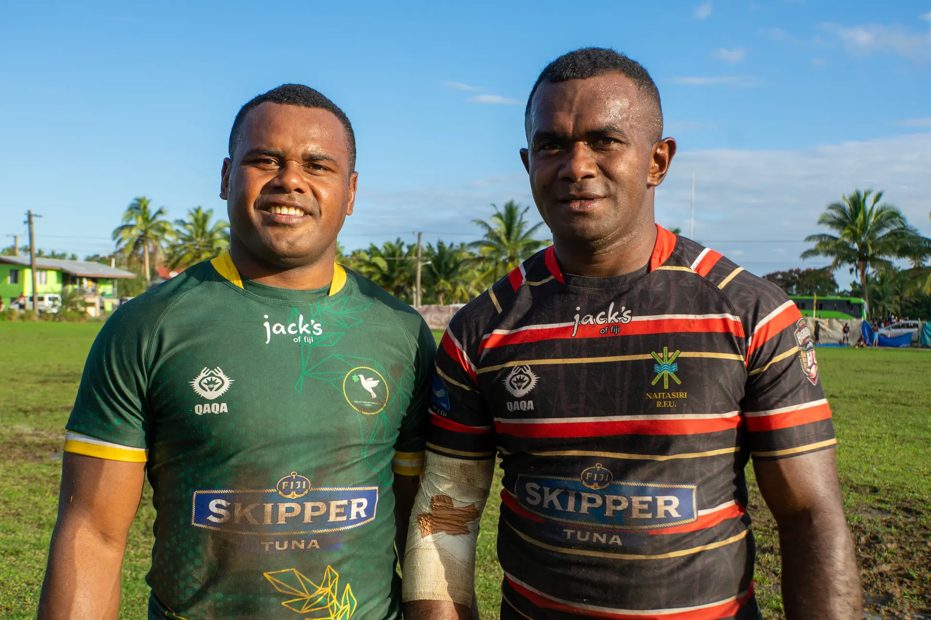 Tailevu's Kini Douglas (right) and Naitasiri first five eighth Etonia Rokotuisawa. 
