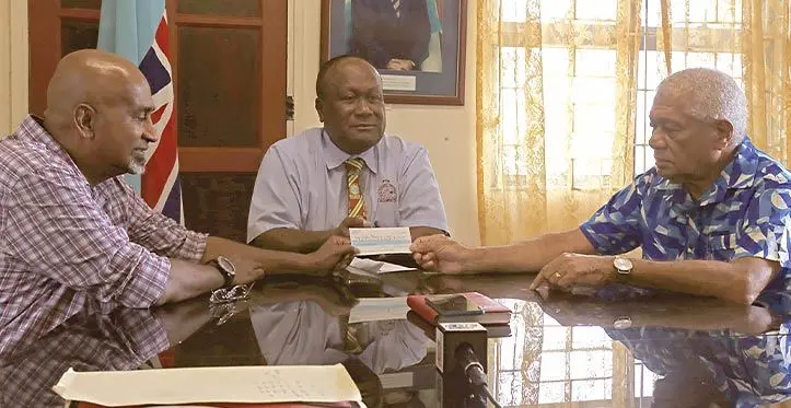 From left: Social Democratic Liberal Party (SODELPA) national treasurer Josaia Gonewai, Fijian Teachers Association general secretary Paula Manumanunitoga and SODELPA party vice-president Anare Jale on March 13, 2023. Photo: Jone Salusalu