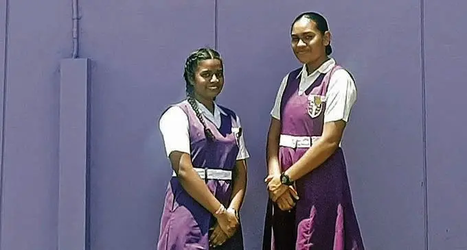 From left: Jasper Williams High School hostel head girl Shaina Devi with head girl Salote Tawaivuna. Photo: Salote Qalubau