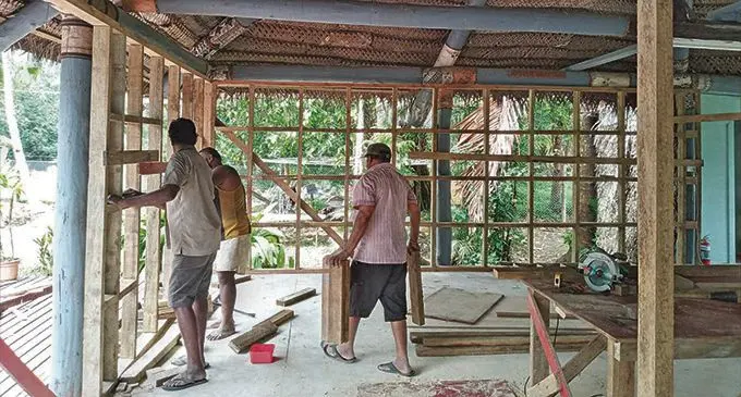 Renovation on Orchid Island Cultural Centre big bure is underway.