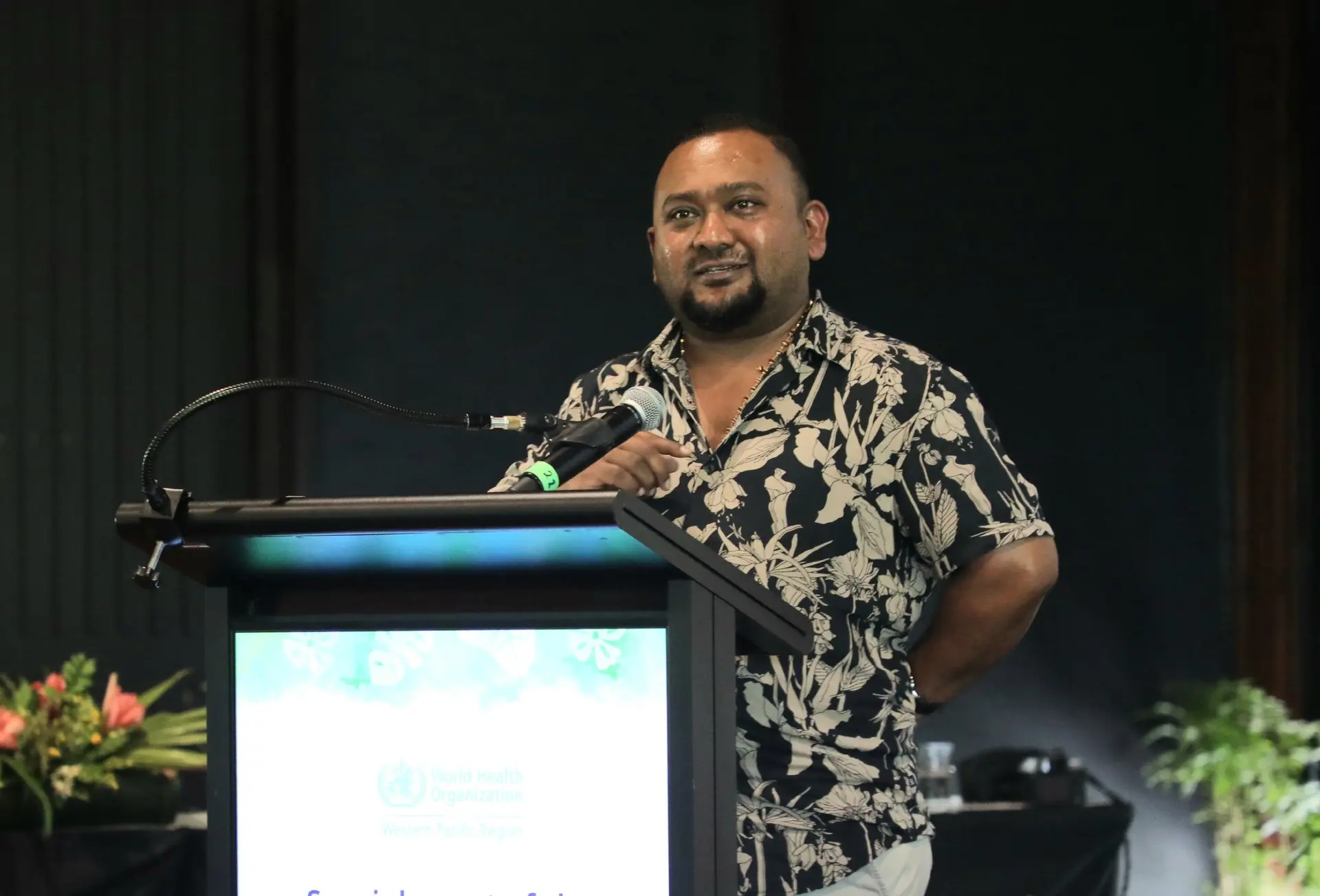 Pacific Specialist Healthcare founder and CEO Parvish Kumar speaking at the World Health Organization’s Special Event of the Pacific Health Ministers on the Healthy Islands Vision at Shangri-La Yanuca Island Resort on October 25, 2025.