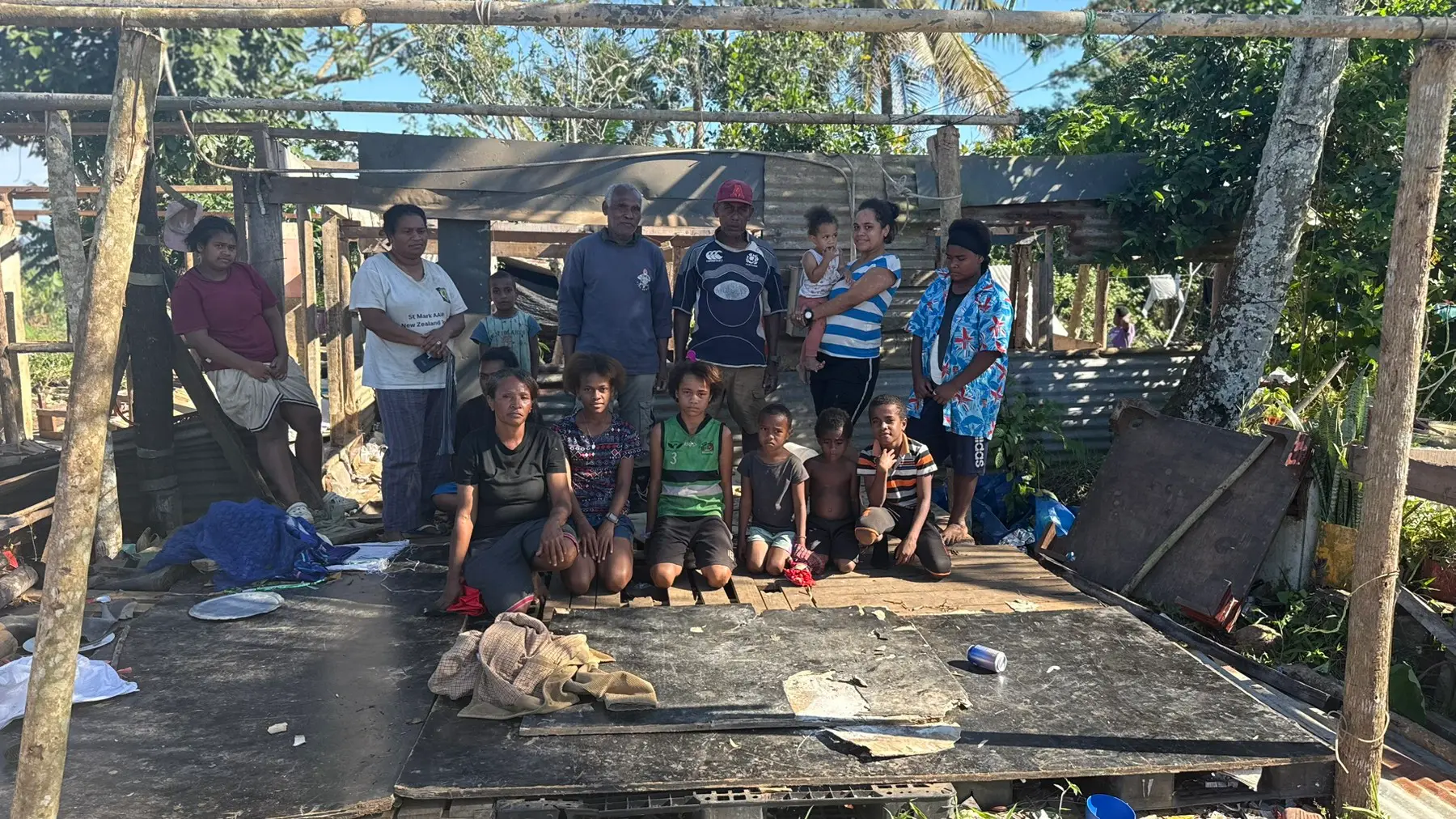 Tevita Rokotuibau (standing fourth from left ), with his family and relatives after their home was dismantled during the eviction at Veikoba, Nasinu on July 10, 2026. Pho