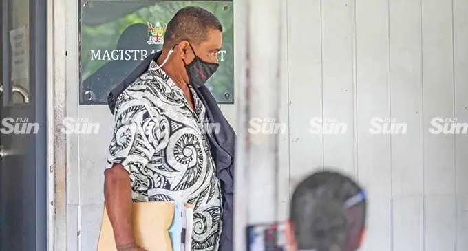 Alleged vaccination card fraudster, Livai Caginavanua Tuvuki, outside the Magistrates Court in Suva on February 28, 2022.   Photo: Leon Lord