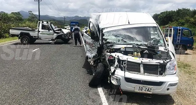 The two vehicles that were involved in an accident that happened at Naimelimeli near the Navua Hospital. Two people were rushed to hospital.Photo: Nemani Delaibatiki