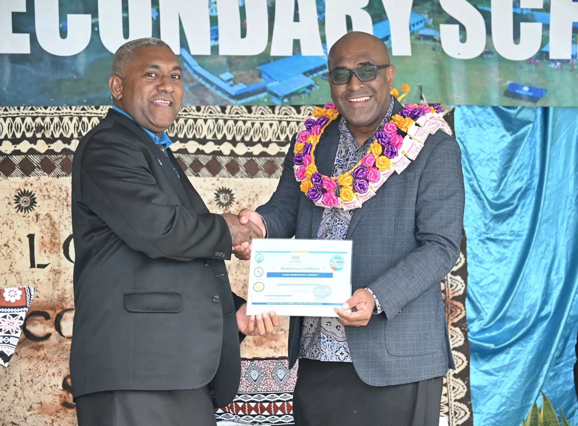 From left: Lomary Secondary School head of school Josua Tawake and Minister for Health and Medical Services Dr Ratu Atonio Lalabalavu.