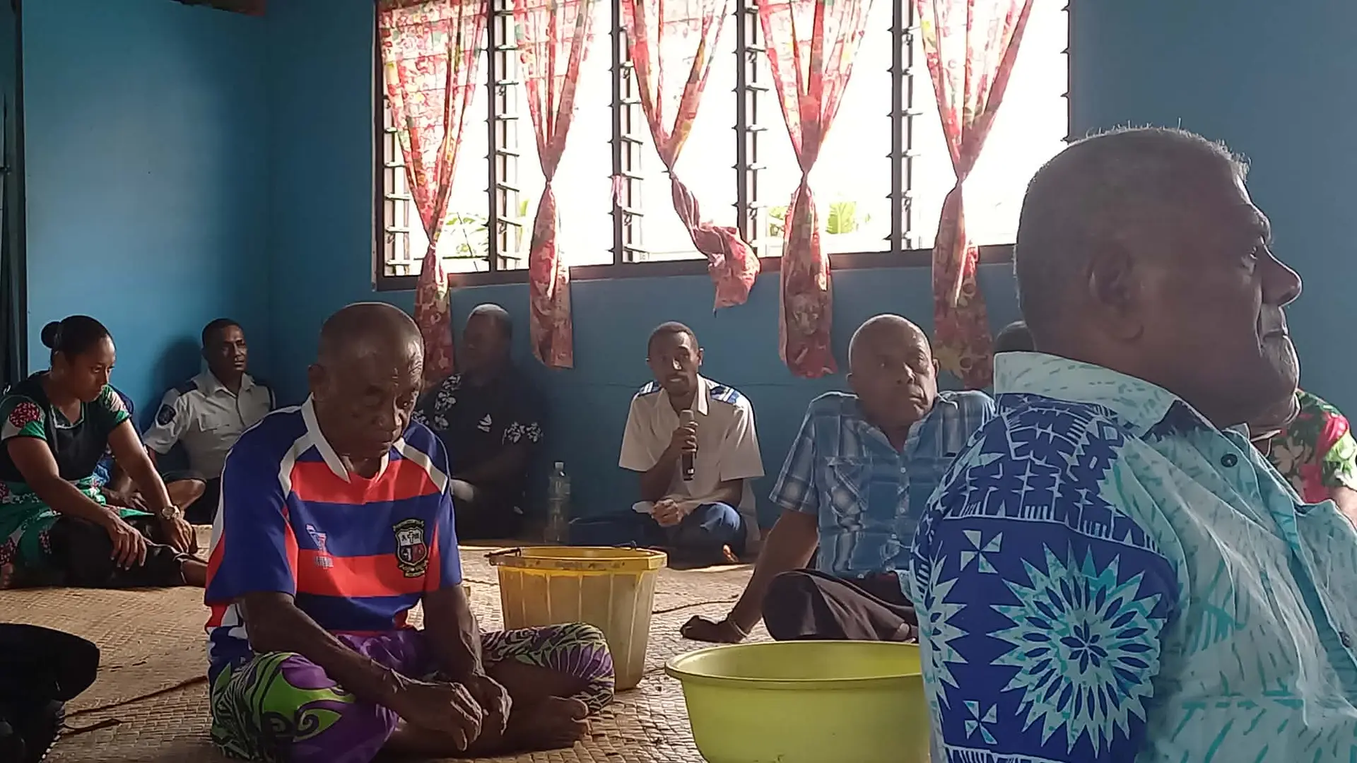 Villagers of Qarani speaking during the constitution review consultations yesterday.  