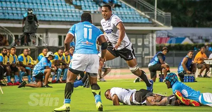 Nadroga lock and captain Manueli Ratuniyarawa leads the charge during the opening round of the Skipper Provincial Cup competition at the ANZ Stadium, Suva, on April 10, 2021. Nadroga won 25-17 and were leading the points table when the competition was called off due to the pandemic. Photo: Leon Lord.