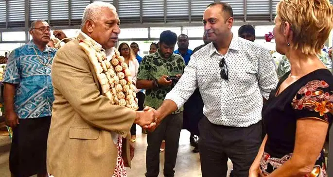 Prime Minister Voreqe Bainimarama with the late Faiz Khan at the Nadi International Airport
