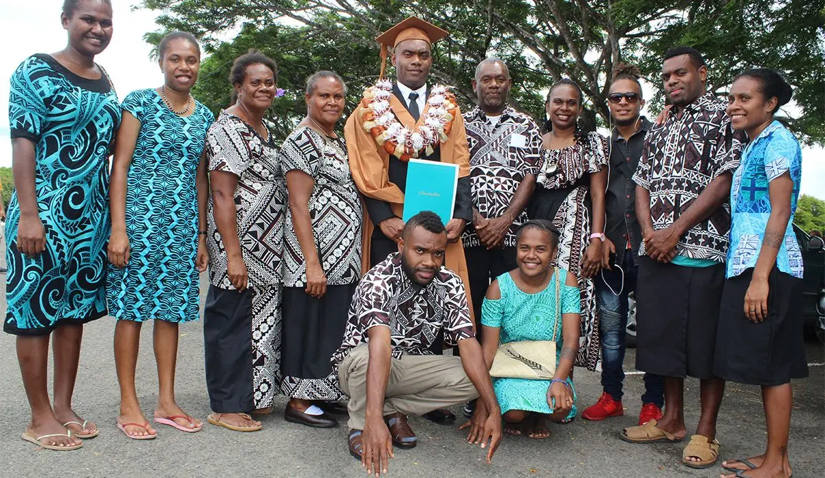 Graduate Richy Bule from Vanuatu with his family and friends after the USP graduation in Suva on March 21,2019.Photo:Simione Haravanua.