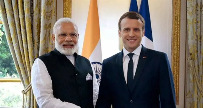 Narendra Modi with Emmanuel Macron. Photo: First Post