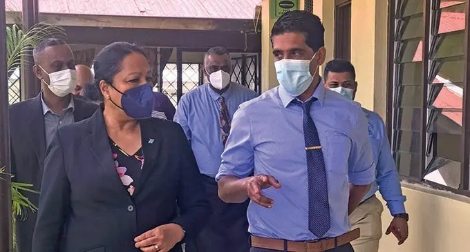 Minister for Education, Heritage and Arts Premila Kumar (left), during her visit to Rampur College in Navua on October 21,  Photo: Wati Talebula-Nuku