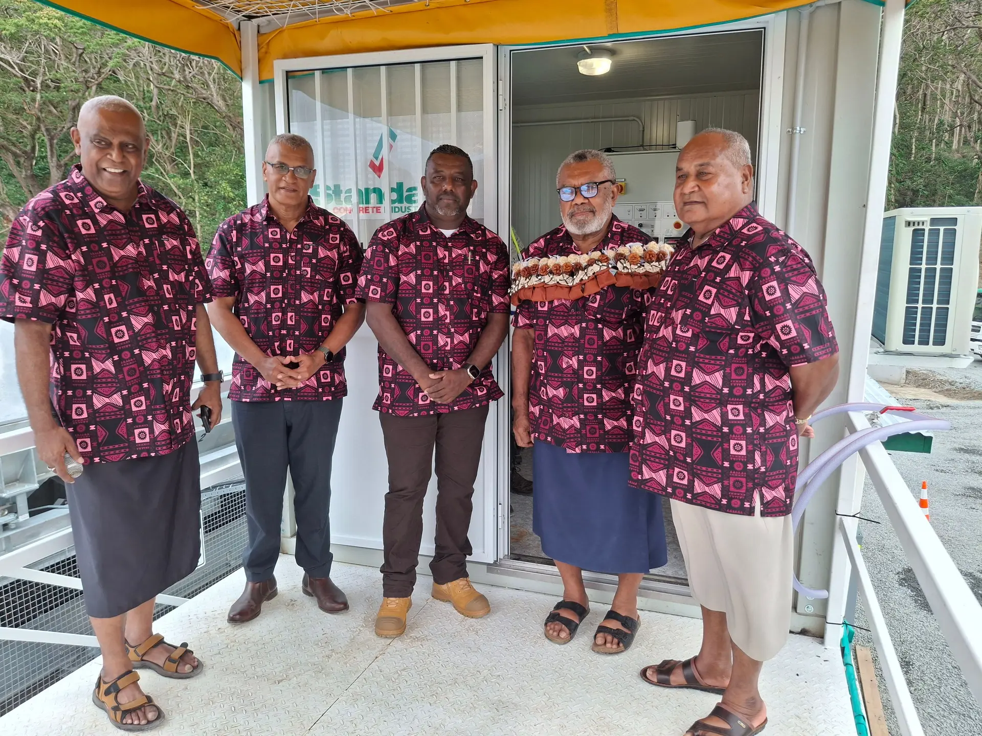 From left:Basic Industries PTE Limited national manager Security Epeli Sicinilawa, Sales executive West John Naidu, Fijian Holdings Limited Group chief executive officer Jaoji Koroi, chief guest, Ratu Meli Tavaiqia and Talatala Qase Tabacakacaka o Vuda, Iliapi Tuiwai at the Humes in Lomolomo. 
