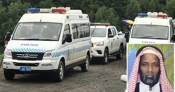 Police at the river bank where the late Taiyub Hussain’s body was found. INSET: Late Taiyub Hussain.