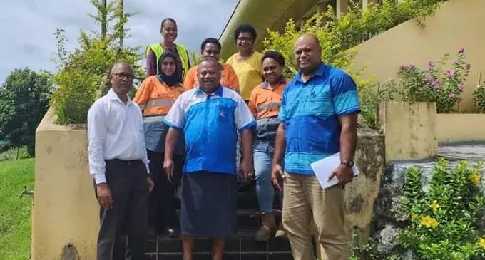 Leader of Opposition Inia Seruiratu (middle) during his visit to Fiji Sugar Corporation in Labasa on April 20, 2023.