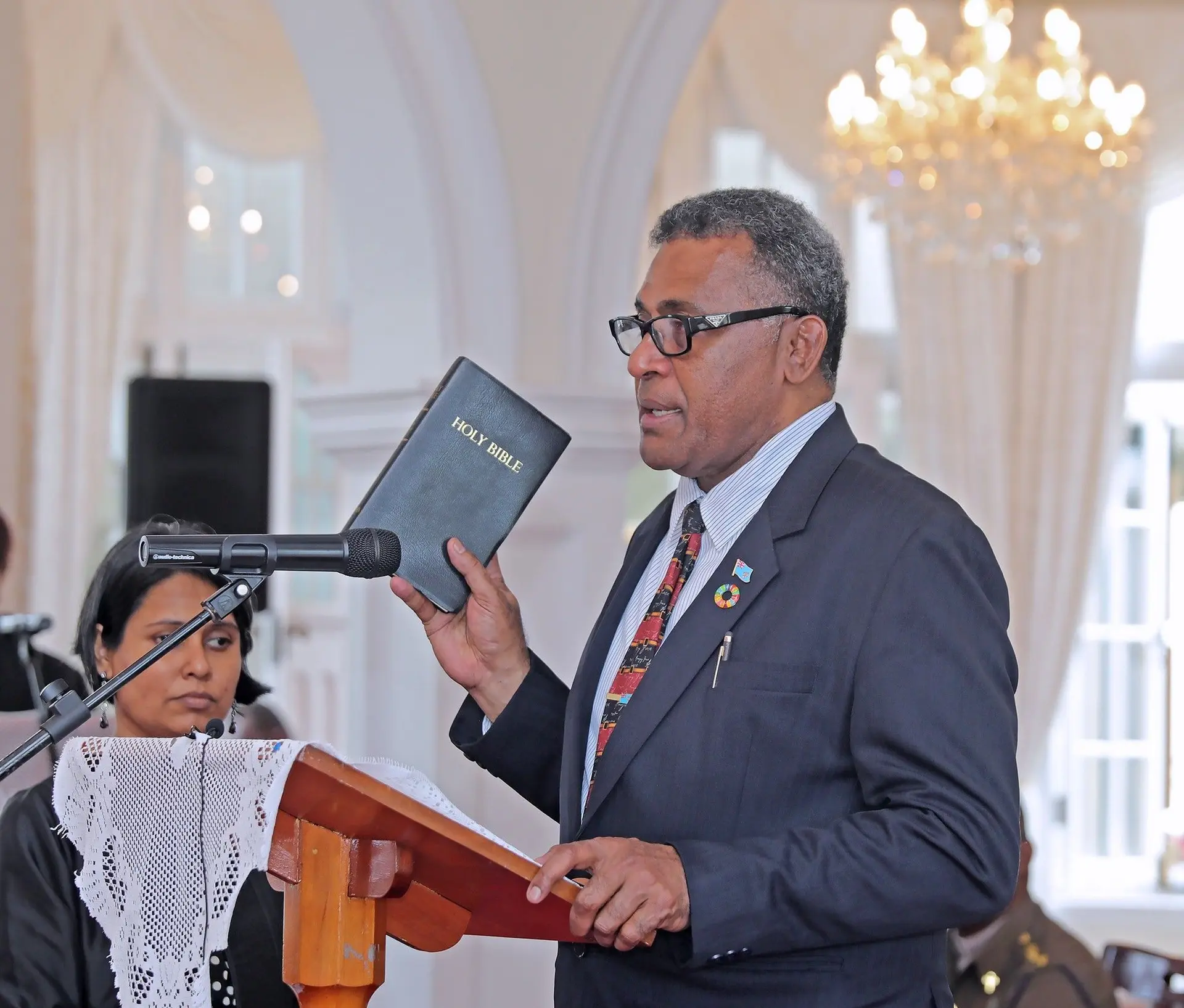 Newly-appointed Minister for Finance, Commerce and Business Development Esrom Immanuel takes his oath of office at State House on November 3, 2025.