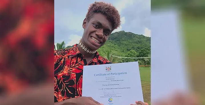 Jovilisi Bosucu showing his certificate at the Ministry of Youth and Sports’ Naleba Youth Training Centre in Labasa on January 27, 2023. Photo: Shratika Naidu