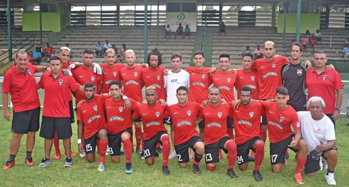 AS Central Sport from Tahiti pose for a group shoot at Prince Charles Park, Nadi on February 6. 2019. They played Nadi in a friendly match which ended in a 1-1 draw. They are here to play in the OFC Champions League which kicks-off on Sunday in Lautoka. Photo: Waisea Nasokia
