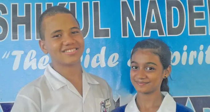 From left: Rishikul Nadera Primary School headboy Vakacegu Tuivanua, headgirl Diksha Singh. Photo: Shirika Shalini