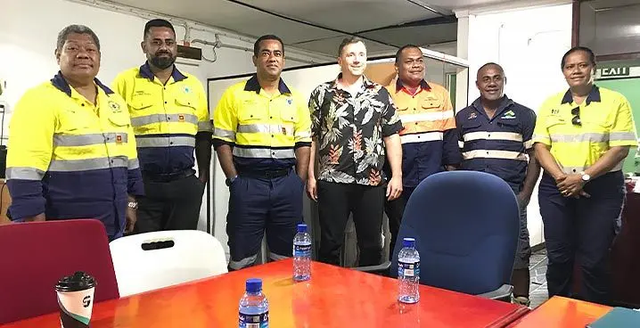 Kalo Exploration Pte Limited President Michael Nesbitt (middle) with Minister for Lands and Mineral Resources Filimoni Vosarogo (third from the left) and his team after visiting his office based in Labasa on January 19, 2023 Photo: Shratika Naidu