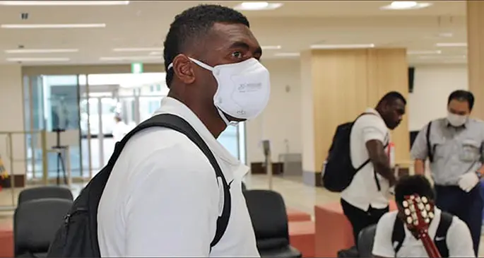 Team Fiji men’s rugby sevens veteran forward Kalione Nasoko on his way from Oita to the Olympic Village in Tokyo on July 22, 2021. Nasoko survived a career threatening knee injury to make the final 12-member squad to the Tokyo 2020 Olympics. Photo: FRU Media