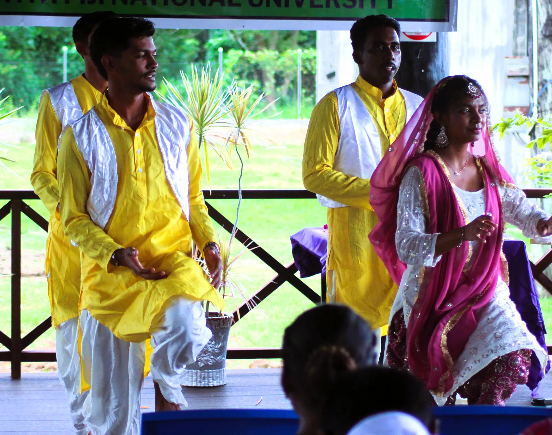Students perform the Bhangra dance during the 147th Girmit Day celebration at Fiji National University (FNU) Naiyaca campus in Labasa on May 13, 2026.