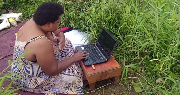 Kolora Naiqaci tries to get internet connection at Nalidi Village, Korotubu in Ra.