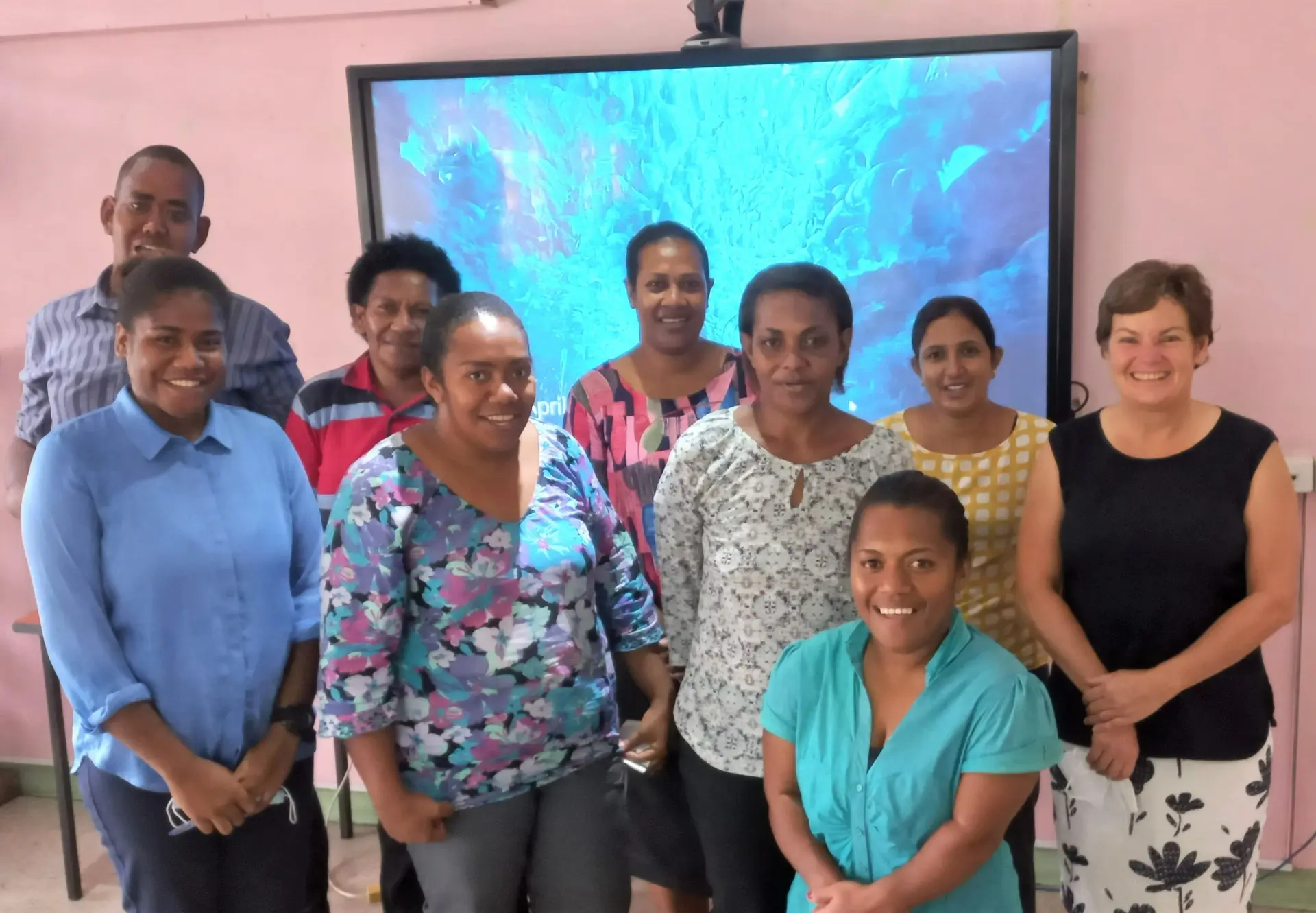 Aspen Medical Fiji chief executive officer Annette Owttrim (fourth from left) with the eight non clinical staff from Koroipita in Lautoka. Photo: Aspen Medical Fiji.