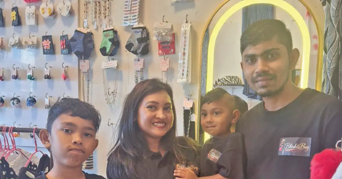 Blink & Buy director Shirika Shalini (middle), with husband Anish Dea and children Aaish Dea and Aakaeransh Dea inside the shop in Labasa on June 20, 2026. 