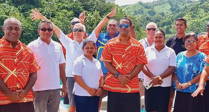 (fourth from left) Minister for Lands and Mineral Resources, Filimoni Vosarogo, with the Nawi Island Limited staff and his senior officials during their visit to the Island Project in Savusavu on January 20, 2023. Photo: Sam-pras Anand 