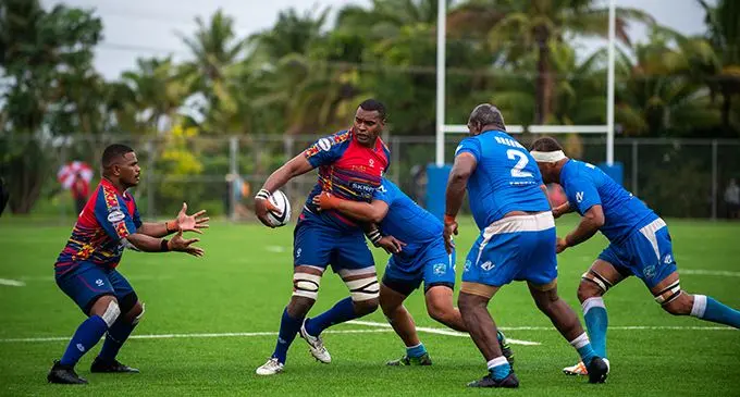 Namosi flanker and national sevens forward Josua Vakurinabili on attack against Yasawa at the Uprising Sports Centre in Pacific Harbour, Deuba, today. Photo: Leon Lord  