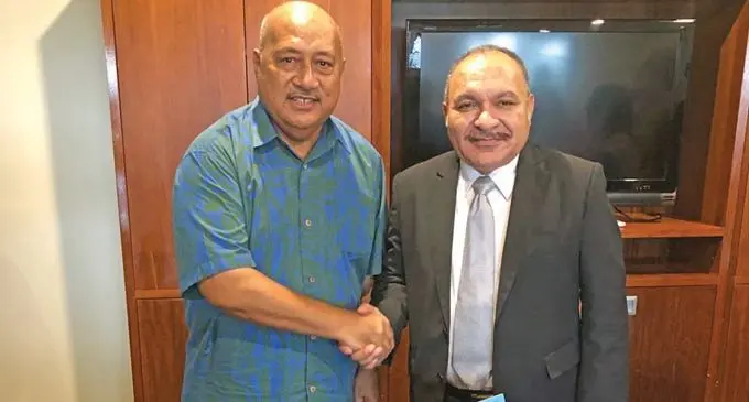 The Minister for Defence and National Security Ratu Inoke Kubuabola (left) and Peter O’Neill, the Papua New Guinea (PNG) Prime Minister after their meeting of the Melanesia Spearhead Group (MSG) Summit in Port Moresby on Tuesday.  Photo: Ministry of Foreign Affairs