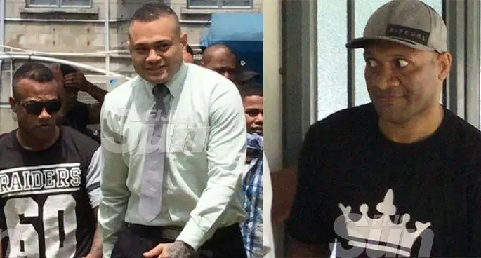 From left: Ledua Gudru, Jone Vakarisi and Tevita Bulanaivalu outside the Magistrates Court in Suva on January 14, 2020. Photo: Ashna Kumar