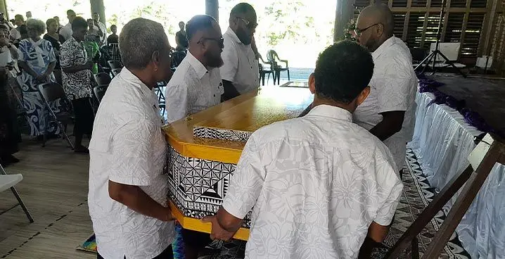 Pallbearers escort the coffin of the late Allen Lockington at Girmit Center, Lautoka on January 28, 2023. Photo: Waisea Nasokia