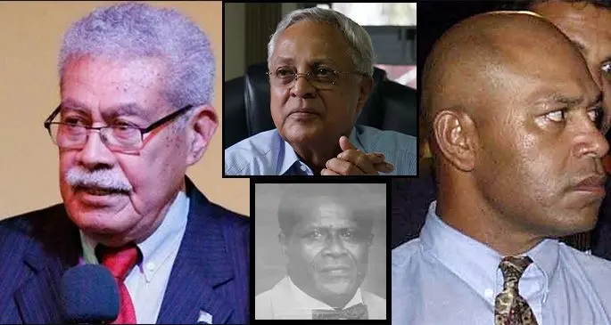 Laisenia Qarase (left), Mahendra Chaudhry (top), Sakeasi Butadroka (bottom) and George Speight (right).
