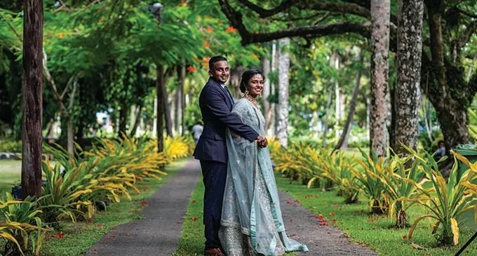 Newly wedded couple Shivneel Sivan and Neha Chand during their photo shoot at Thurston Garden in Suva, on February 18, 2022. Photos: Leon Lord.